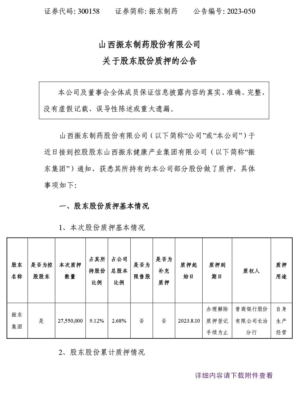 bwin必赢制药,bwin必赢,300158,股东股份质押,股份质押